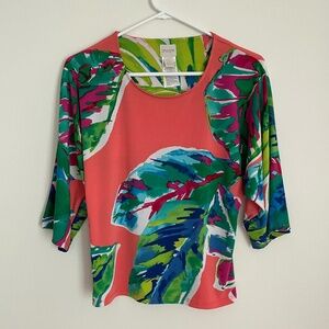 Women's Chicos Relaxed Fit Smooth Top Tropical Colors Palm Leaf Size 00